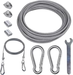 2 m draadkabel 3 mm met PVC-gecoate roestvrijstalen kabel, karabijnhaak M6, krimplus draadkabelklem en mini-schroefsleutel voor Lanyard, waslijn, tenttouwen (2 m) — thumbnail 1