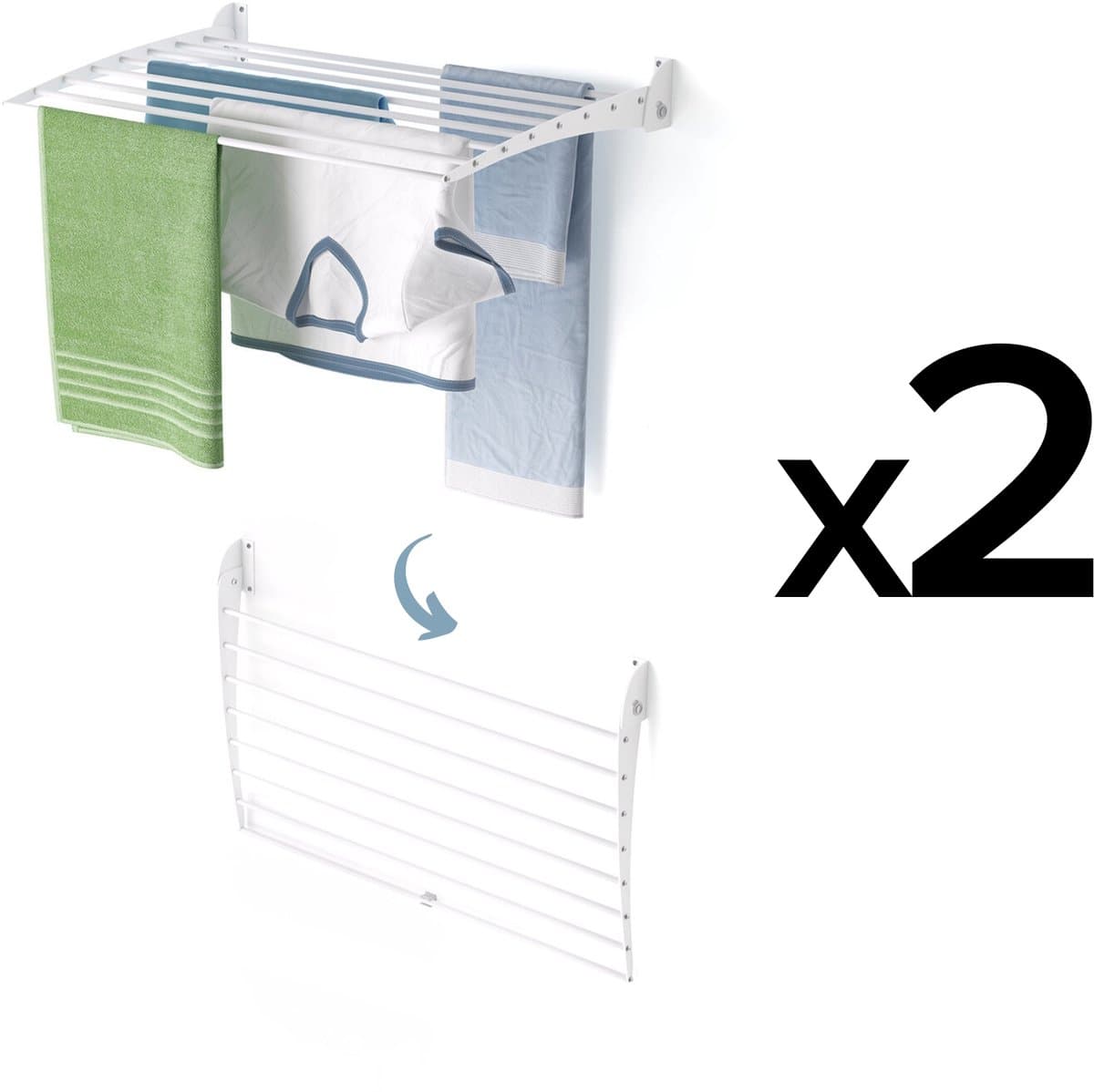 2x Foxydry Fold 82 cm DOWN - white - wasdroogrek wandmontage clicksysteem - neerwaartse sluiting - 82 x 50 x 10 cm — afbeelding 1