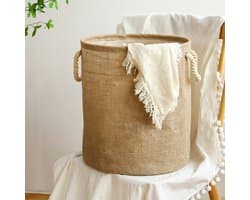 Wasmand Katoen - Opbergmand 52 ltr - Mand Rond met handvaten - Wasbox Opvouwbaar - Speelgoedmand