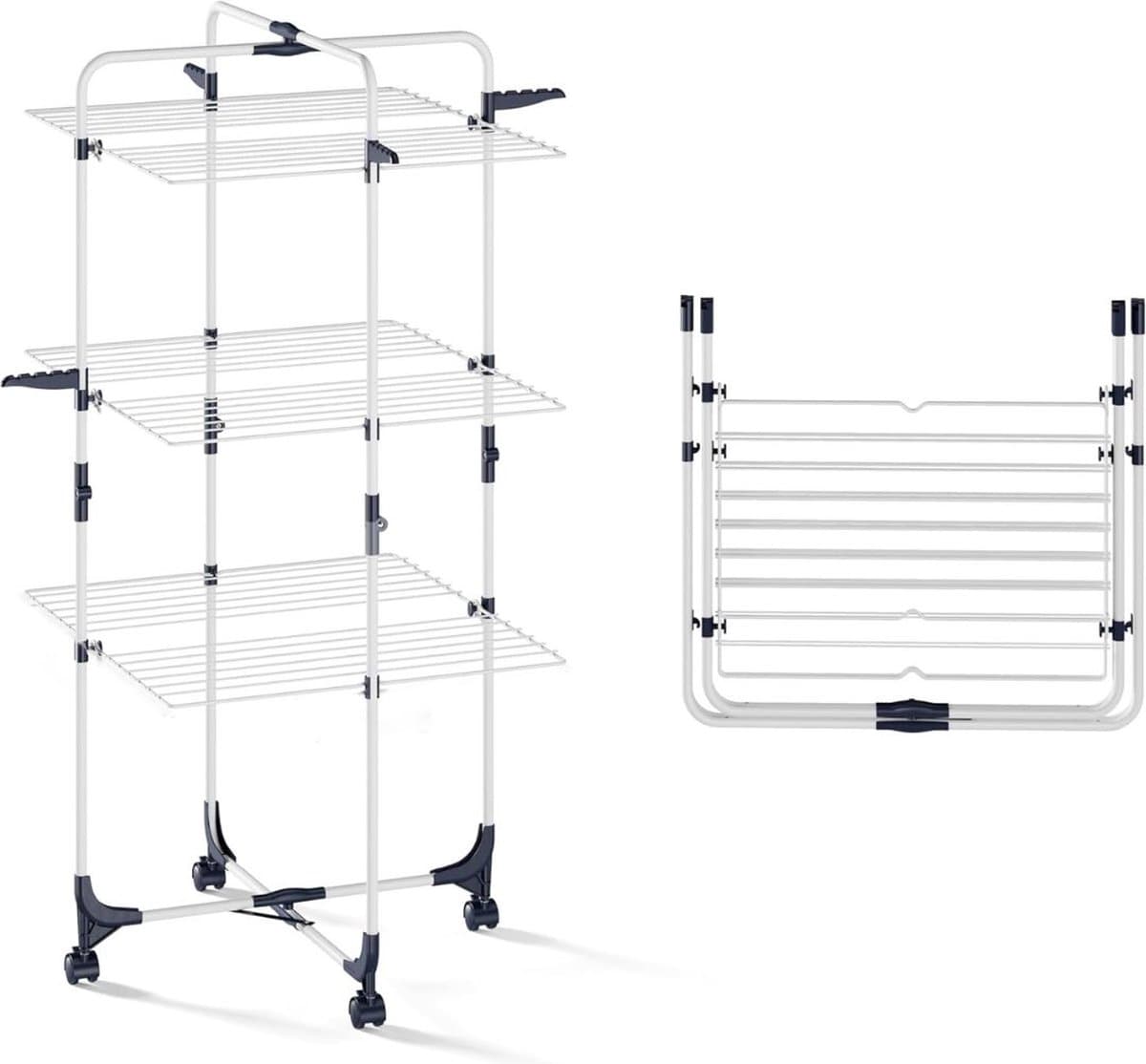 DailySupplies® Wasrek Inklapbaar op Wieltjes - Droogmolen - Droogtoren Staand - Wit — afbeelding 1