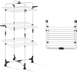 DailySupplies® Wasrek Inklapbaar op Wieltjes - Droogmolen - Droogtoren Staand - Wit — thumbnail 1