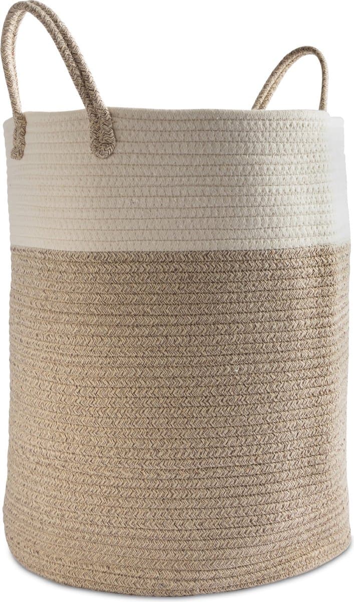 Wasmand Katoen - Opbergmand 52 ltr - Mand Rond met handvaten - Wasbox Opvouwbaar - Speelgoedmand — afbeelding 1