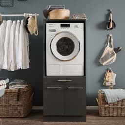 Wasmachinekast Laundreezy | 68 X 68 X 162 Cm | Antraciet - Emob - Wasmachine Ombouw - Zwart - MDF — thumbnail 4