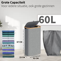 Wasmanden Set - 60L + 100L - 2 Stuks - Wasmand met Deksel - Wassorteerder - Opbergmand - Mand Vuile Was - Grijs — thumbnail 3