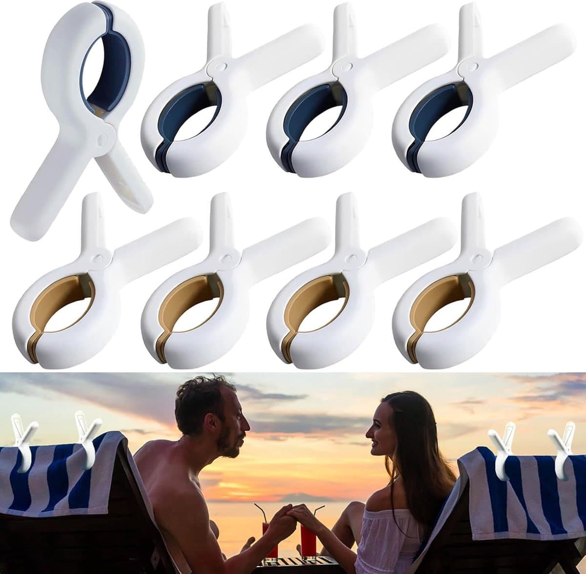 8 stuks strandlakenclip - grote strandlakenclip - wasknijper - kunststof - winddichte en stevige clip - dekbed drogen winddicht wasgoed kledingdeken hangende zwembadstoel buiten binnen - opening 7,5 cm — afbeelding 1