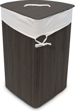 3x wasmand hoekmodel bamboe - 60 liter - deksel - zwarte wasbox - driehoekig — thumbnail 2