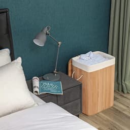 Bamboe wasmand met katoenen zak, handvaten en deksel, 72 liter- afm. 40 x 30 x 60 cm — thumbnail 3