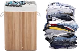 Bamboe wasmand met katoenen zak, handvaten en deksel, 72 liter- afm. 40 x 30 x 60 cm — thumbnail 5