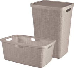 Curver Jute Wasmand met deksel 58L + Wasmand 46L - Taupe — thumbnail 1