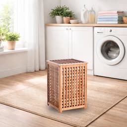 Zeller Wasmand - bamboe hout - deksel en waszak - 40 x 40 x 58 cm - 50 liter - vierkant — thumbnail 2
