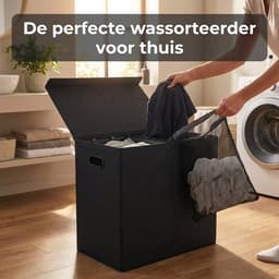 DIVERZA Dubbele Wasmand met Deksel - Opvouwbare wassorteerder - zwarte wasmand 120L — thumbnail 4