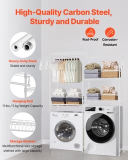 VEVOR Opbergrek boven wasmachine/droger, dubbele rij, 5 lagen, wit — thumbnail 2