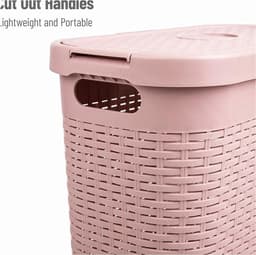 Slanke wasmand met deksel - 40L - roze - kunststof — thumbnail 3