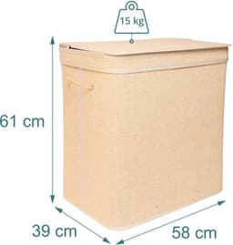 Wasmand - 130 liter - 2 vakken - opvouwbaar - bamboe — thumbnail 3