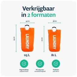 Wonair wasmand - Wassorteerder - Waszak - Wastas - Waszakken Voor Wasgoed - Wasmand Opvouwbaar - Oranje - 81L — thumbnail 2