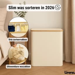 Lirena wasmand - drie vakken - opvouwbare wassorteerder - 3 in 1 wasmand - Beige — thumbnail 4