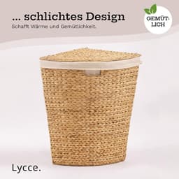 Ruimtebesparende hoek wasmand van waterhyacint met deksel en katoenen waszak — thumbnail 2