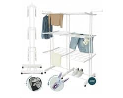 BAUER & MEYER® - Droogrek XL - Wasrek inklapbaar - Incl. 20 wasknijpers + 1x wasmand - 40 Meter drooglengte - Droogtoren Wastoren - 170 x 134 x 65 cm - Wit — afbeelding 1