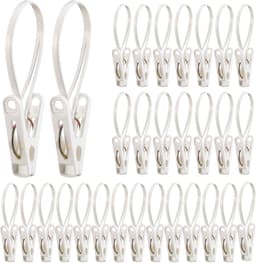 30 stuks Multifunctionele Wasknijpers Met Kunststof Touw – Wit – Ideaal voor Babykleding, Broek, Sokken, Mutsen, Handdoeken & Schoenen — thumbnail 1