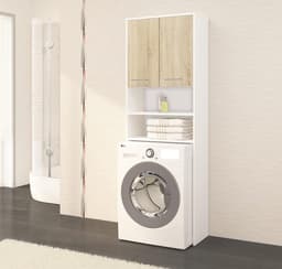 Wasmachinekast Hoogte 180cm - Wandmeubel voor Badkamer en Wasruimte - Opbergkast met 2 Deuren — thumbnail 2