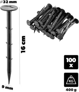 KADAX 100 stuks kunststof grondpennen – 16 cm lange grondankers met een kopdiameter van 32 mm – grondankers voor het bevestigen van tuinvlies en onkruidvlies in de tuin — thumbnail 2