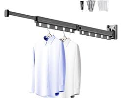 Wand Droogrek - Kledinghanger Opklapbaar - Ruimtebesparend Drogen - Aluminium Weerbestendig - 4.3x7.2x4.3 cm - Grijs
