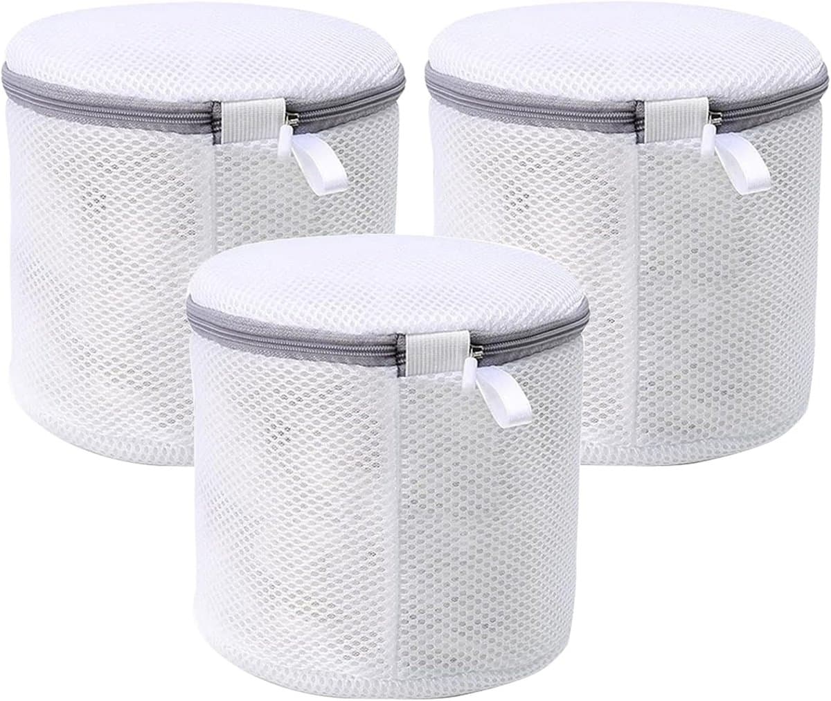 bh-waszakje - 3 ST. - Anti-Vervorming - mesh waszakken - Met Rits - Waszakje Lingerie - 15*17 cm - voor Wasmachine - Cilindrische Ritsen Wasmachinetas - grijs wit — afbeelding 1