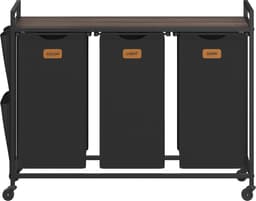 VASAGLE BLH223BH01 - Wasmand met Wieltjes - 3 Vakken - Met Opbergrek - 150 L Capaciteit — thumbnail 1