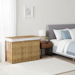 SONGMICS - Wasmand - Wasmand met 3 Vakken - Opvouwbare Rattan Wasmand - Met Deksel en Handvatten — thumbnail 3