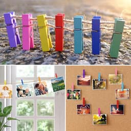 300 Kleine Houten Klemmetjes Kleurrijk met Jute Touw - Mini Knijpers voor Foto's, Kaarten & Decoratie — thumbnail 4