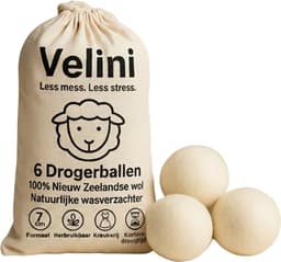 Velini Drogerballen 100% Wol - 6 Stuks (7 cm) - Snellere Droogtijd & Minder Kreukels - Met Katoenen Bewaarzak — thumbnail 1