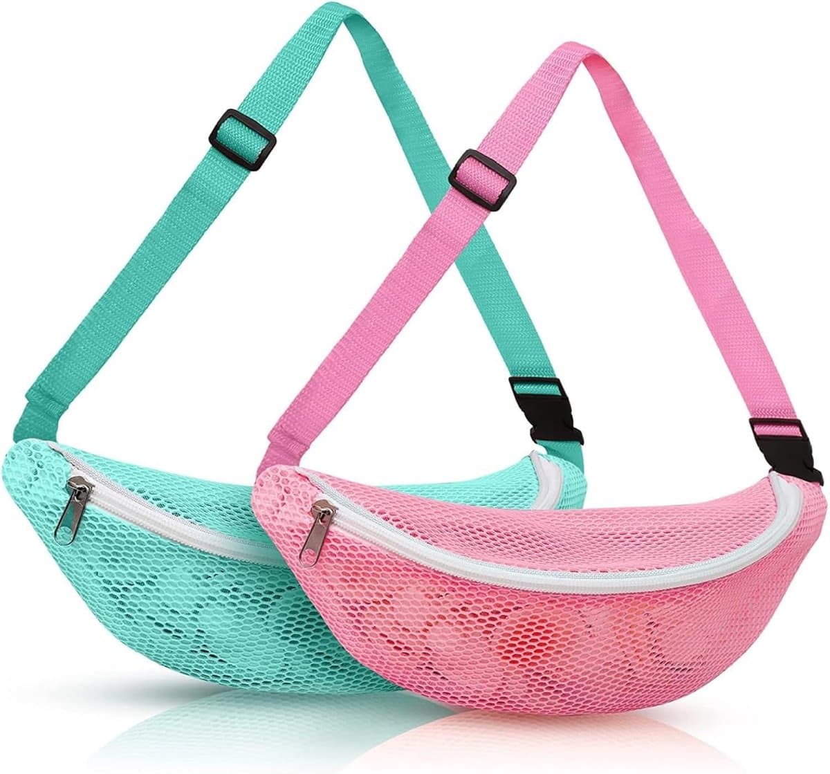 Schelpenzak Kinderen - Strandtas Mesh - Zeeschelpen Verzamelen - Verstelbare Riem - 31 x 11 cm - Meerdere Kleuren — afbeelding 1