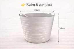 Wasmand / Opbergemmer 25L Lichtgrijs – Kunststof Emmer met Handgrepen – Multifunctionele Opbergbak voor Was, Speelgoed & Huishouden – Ø38 x 34 cm — thumbnail 2