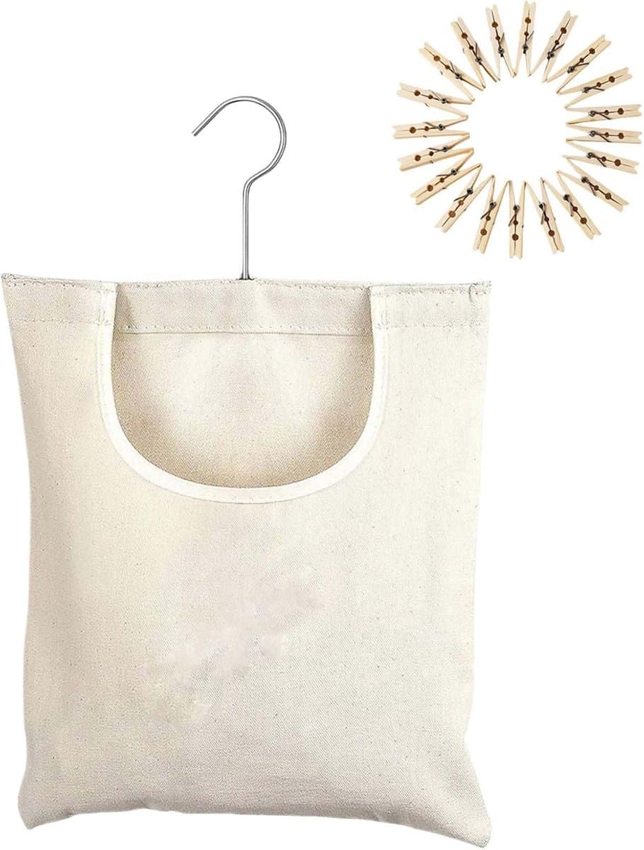 Wasknijperhouder Tas - Opbergzak Clips - Buiten Droogrek - Brede Opening Ontwerp - 32x27cm - Beige — afbeelding 1