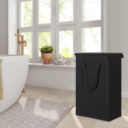 Slim Laundry Basket with Lid 58L - Breathable & Foldable - Large Storage Basket for Clothes - Wash Bedroom - Black — thumbnail 4