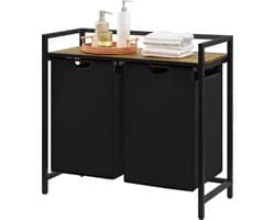 Stellar Wasmand - 2 Secties - 95L Inhoud - Uittrekbare Zakken - Met Opslagplank - 76x33,5x72 cm - Zwart