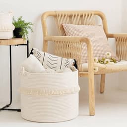 Wasmand - opbergmand voor kinderkamer - speelgoedmand - geschenkmand - opslag voor statiegeldflessen - organizer - 40 x 33 cm - beige — thumbnail 4