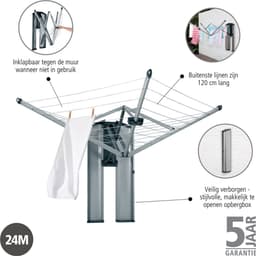 Brabantia WallFix Wanddroogrek - met Opberg-/Beschermbox - 24 m - Metallic Grey — thumbnail 3