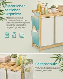 Wasmand 3 Vakken 3 x 50 L 94 x 33 x 78 cm Crèmewit – Grote Opberger — thumbnail 5