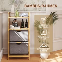 Pugsdrly Bamboe wasrek, met 2 stoffen wasmanden, open vakken, ruimtebesparend, naturel hout — thumbnail 5