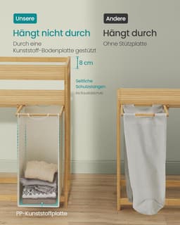 Bamboe wasmand met 2 vakken – 100 L wassorteerder met planken, waszak en zijvakken, crème-wit (RLH200W01) — thumbnail 4