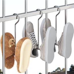 10-delig schoenen droogrek - U-vormig droogrek van roestvrij staal - Geschikt voor thuis, multifunctioneel drogen van schoenen, buiten, hangende pantoffels, haak - Zilver — thumbnail 3