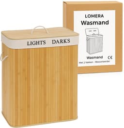 Lomera Wasmand met 2 Vakken - Wassorteerder - Bamboe Materiaal - Afneembaar Deksel - Uitneembare Binnenzak - Wasbare Binnenzak - 100 Liter Inhoud - Naturel Kleur - Was Mand - Was Sorteerder — thumbnail 5