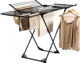 Homra Wasrek Inklapbaar - Tot 22m Was - Staand Droogrek Inklapbaar - Ruimtebesparend Wasrek - Droogrekken - Ecologisch Was Drogen - 182x97x103 CM - Metaal Zwart - Geschikt voor Grote Gezinnen — thumbnail 1