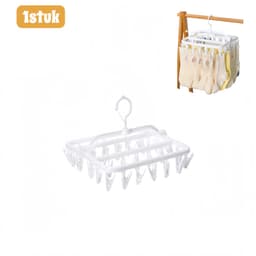 1 stuk - Wasknijpers - Opvouwbaar - 32 knijpers - Voor sokken en ondergoed - Draagbaar hangrek voor binnen/buiten - Wit — thumbnail 1