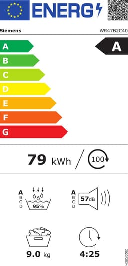 Siemens WR47B2C40, Vrijstaand, Voorlader, Warmtepomp, Wit, Draaiknop, Touch, Rechts — thumbnail 2