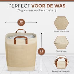 Bera Home – Wollen Was- & Opbergmand – Crème – 35×35×56 cm – 68L – Met Leren Handgreep – Opvouwbaar & Ruimtebesparend — thumbnail 3