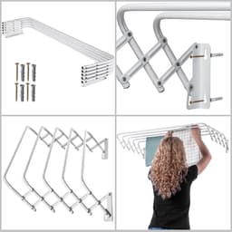 KADAX Opklapbaar wasrek voor wasruimte, ruimtebesparende wasdroger van metaal, uittrekbare accordeonwand, kleerhanger voor binnenshuis (100 cm) — thumbnail 4