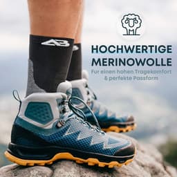 Alpen Bears Merino Wandelsokken – 2 Paar – Professionele Trekkingsokken voor Wandelen – Outdoor Sokken voor Dames, Heren & Kinderen – Warme Merino Wandelsokken – Functionele Sokken – Trekking Sportsokken (Zwart + Grijs, 43-48) — thumbnail 4