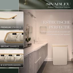 Sivableu Wasmand Beige 3 vakken – Wassorteerder – 160L – 3 uitneembare zakken – Wasmand met Deksel – opvouwbaar - Laundry Basket - Wasbox - Bamboe - Labels — thumbnail 2